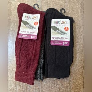 Muk Luks Women's Tall Boot Socks - Burgundy and Black